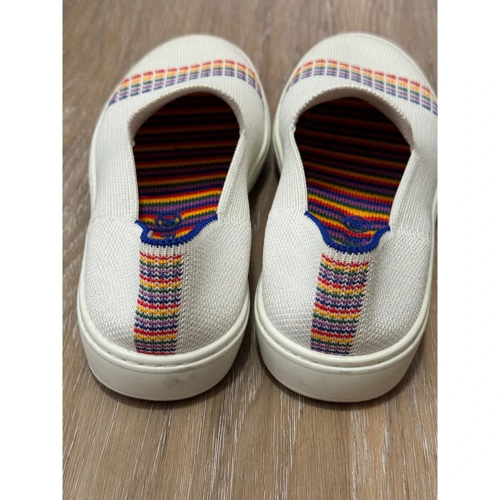 Rothys Kids Slip On Sneaker Bright White Rainbow Stripe Size 3